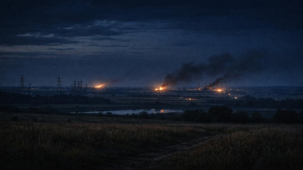 Illustration of nighttime strikes and energy infrastructure in Ukraine