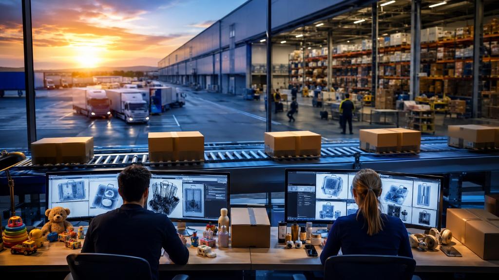 Centre logistique européen où des colis, jouets, cosmétiques et accessoires électroniques sont triés et contrôlés par des analystes anonymes.